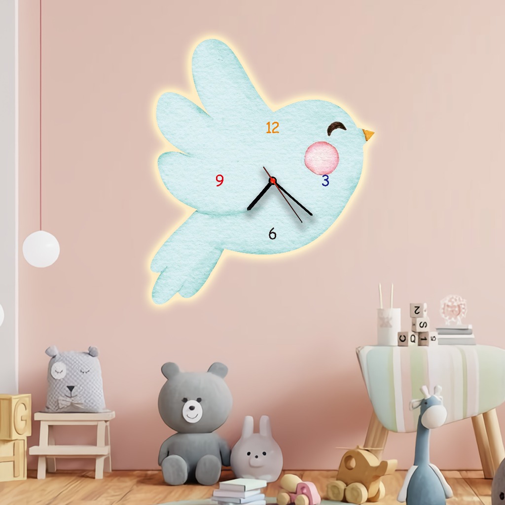 Jam Dinding Ukir Burung Lampu LED Hiasan Dinding Kamar Anak Wall Decor Lampu Tidur GA67