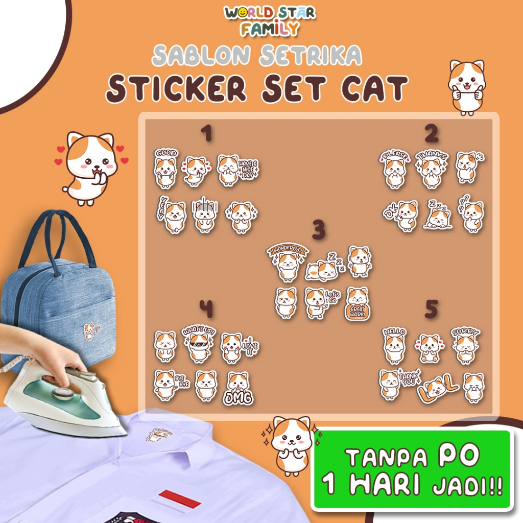 

WSF Stiker Kain CAT Stiker DIY Souvenir Ulang Tahun Sablon setrika Stiker label STIKER LABEL BAJU MURAH Sablon DTF stiker kucing lucu