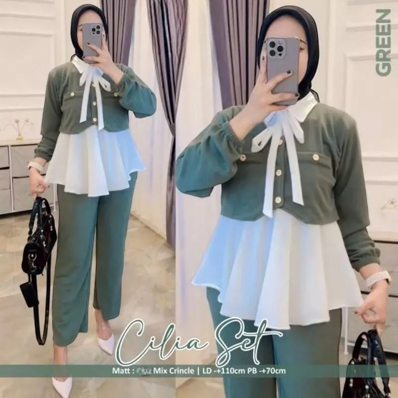 yu7 Cilia Oneset Crinkle Airflow Celana Kulot LD 110 // Setelan Wanita // One Set Polos Kombinasi //