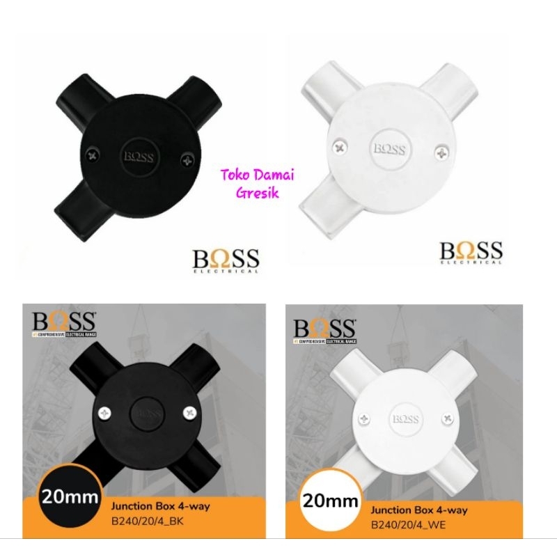 Boss T dos Kress dos Conduit pipa 20mm Junction Box 20mm 3 way 4 way hitam putih white black B240/20