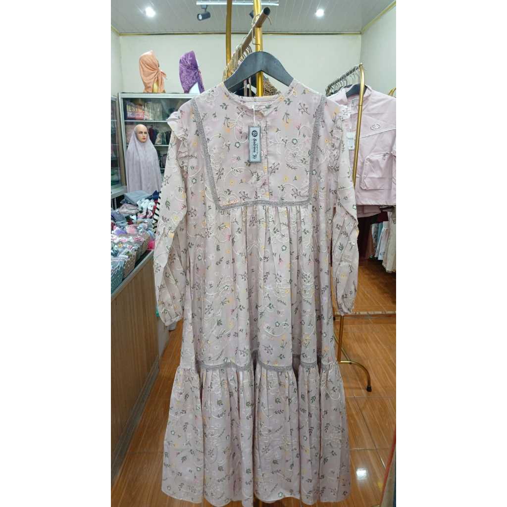 Salvina Gamis Wanita, Katun Bordir Midi Ukuran XXL