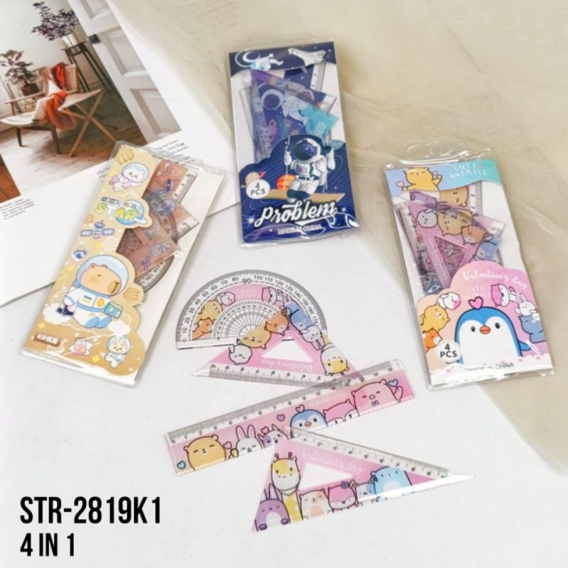 

Penggaris Set 4in1 Geometri TEBAL kemasan pouch mistar anak sekolah atk murah Hampers ultah