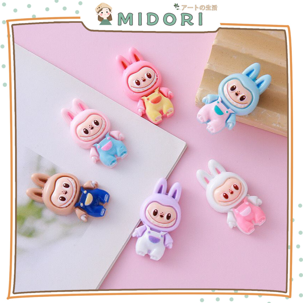 

[MIDORI] 1Pcs MINI RABBIT LABUBU RESIN Stiker Glossy Free Resin Aksesoris Hiasan - B0490