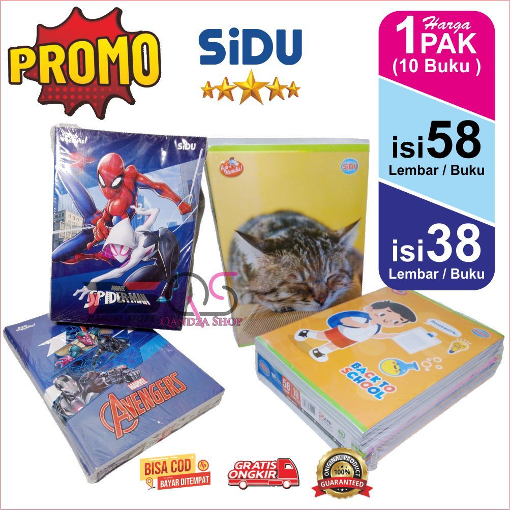 

Buku Tulis Sekolah SIDU Isi 58 Lembar & 38 Lembar HARGA 1 PAK (10 BUKU) BUKU TULIS SIDU LABUBU