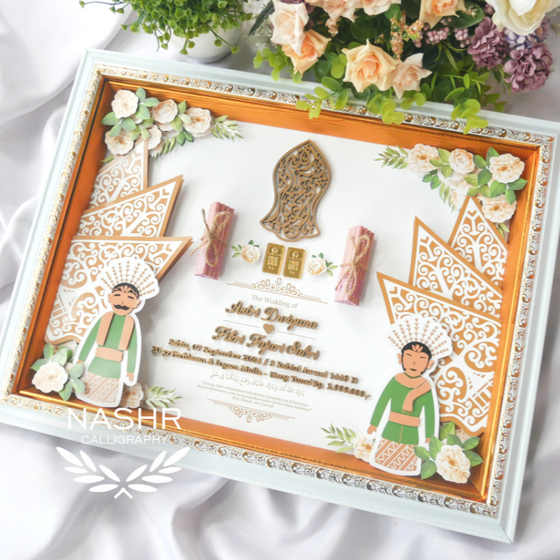 Pop Up Ukir 30x40 cm Tema Jawa Jakarta ( Kaligrafi & Nama TIMBUL ) Hiasan Dekorasi Mahar Nikah Bingk