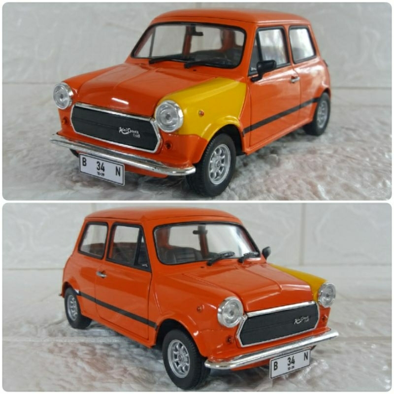 Diecast / Miniatur Welly Morris Mini Cooper Mr. Bean first car Orange skala 1:24