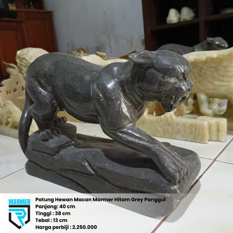 Patung Hewan Macan Marmer Hitam Grey Panggul