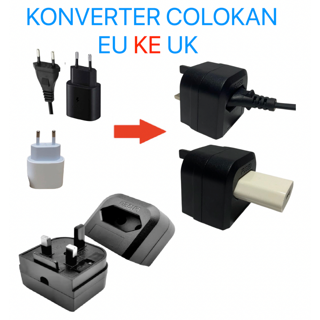 Colokan Adapter Adaptor  2 Pin To 3 Pin Plug / EU To UK Konverter Steker EU ke UK  With Fuse 12A Ada