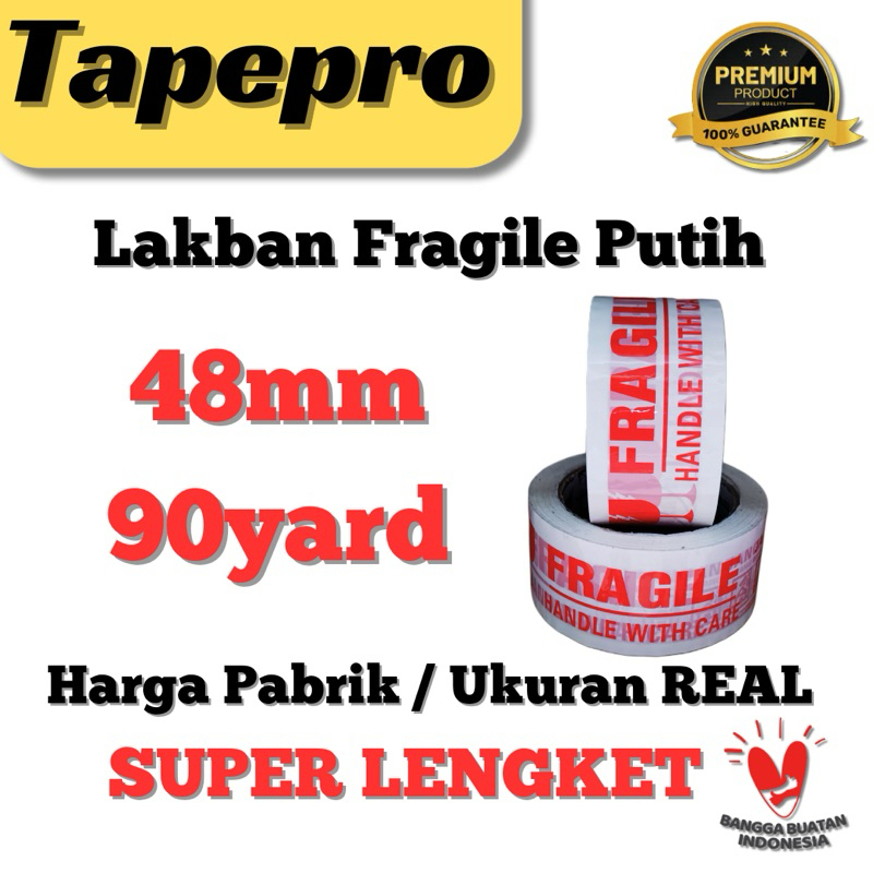(Min 3Pcs) Lakban Fragile Putih 100yard Kualitas DAIMARU
