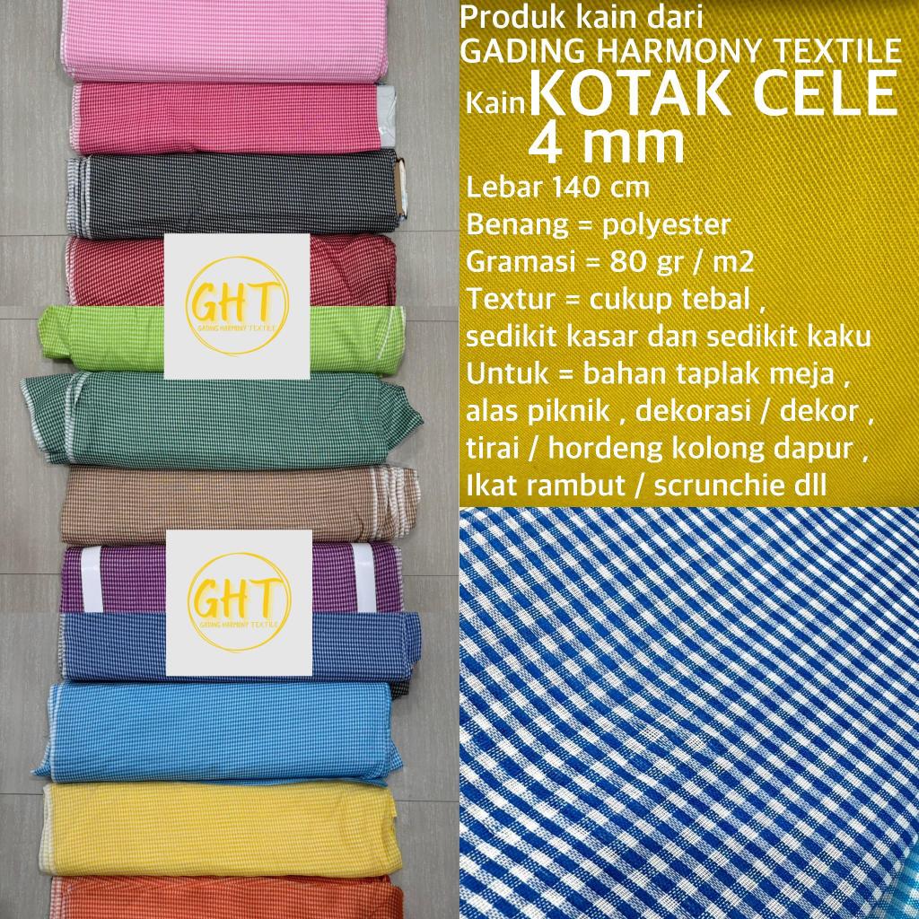 ( per 25 cm ) kain KOTAK CELE 4 MM lebar 140 cm polyester bahan alas taplak meja gorden horden horde