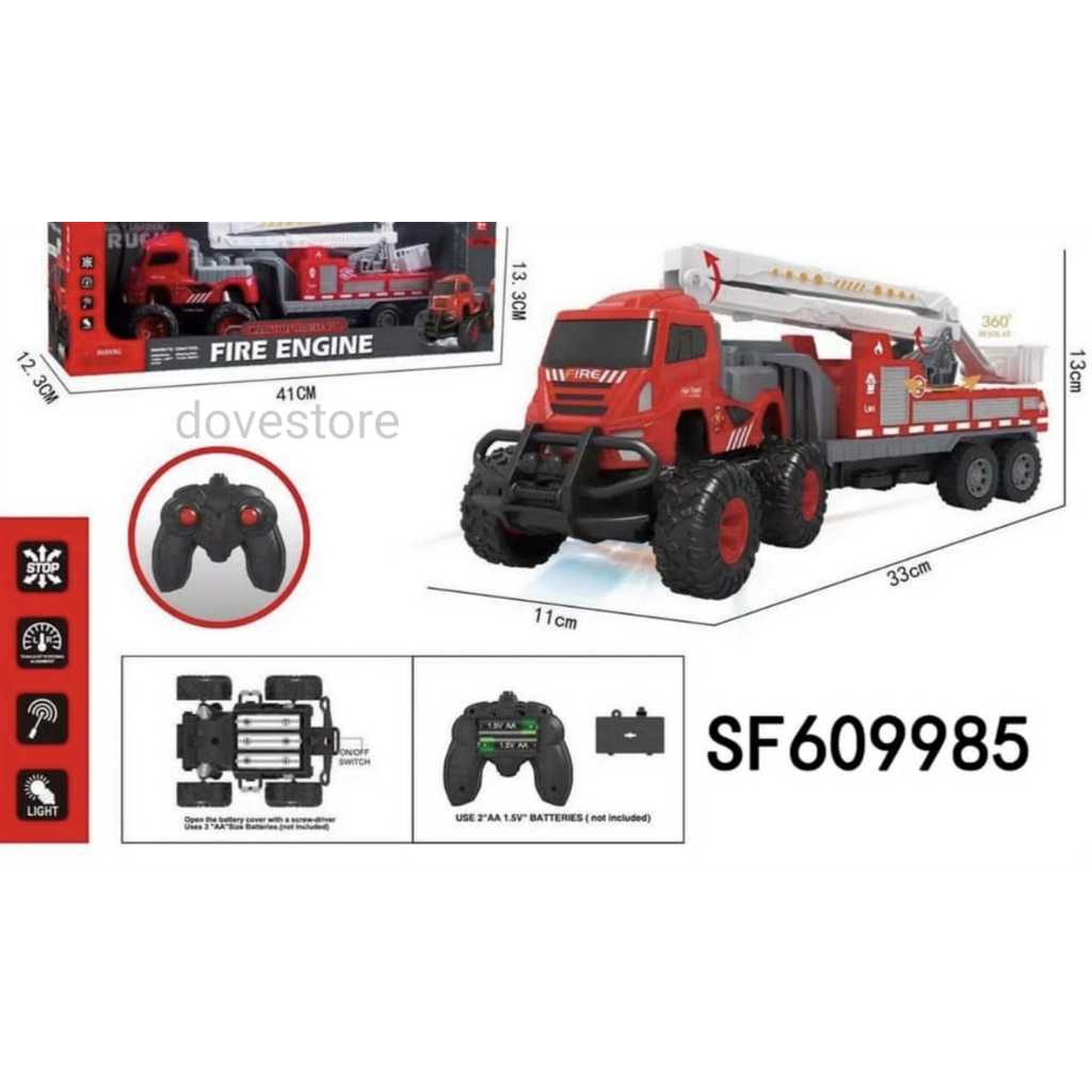 Mainan Anak Remote Control Remot Kontrol Truk Pemadam Kebakaran 8 Roda Wheel Frekuensi 27 Mhz Fire T