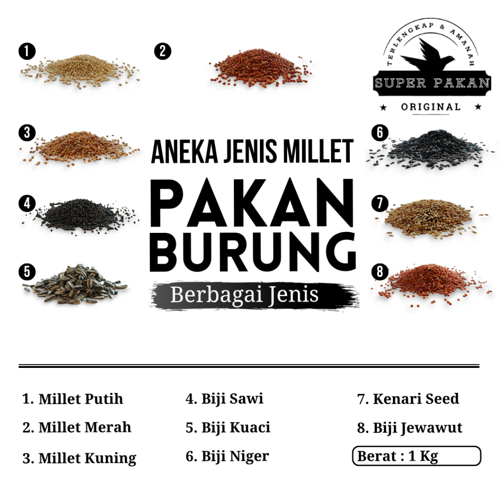 Aneka Millet PAKAN BURUNG, Millet Putih, Millet Merah, Millet Kuning, Biji Sawi, Biji Kuaci dll.