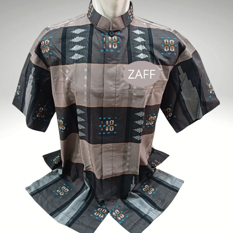 bamus Koko kemeja songket bahan sarung atlas Yaqut pria lengan pendek