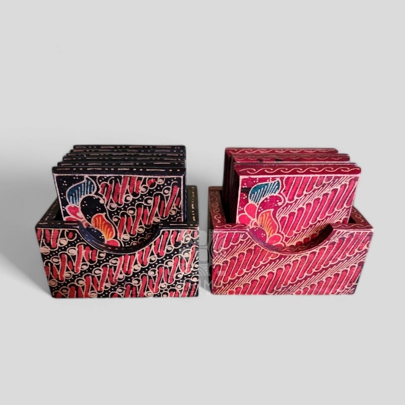 Tatakan Gelas Kotak | Tatakan Gelas Batik Kayu | Tatakan Gelas Estetik