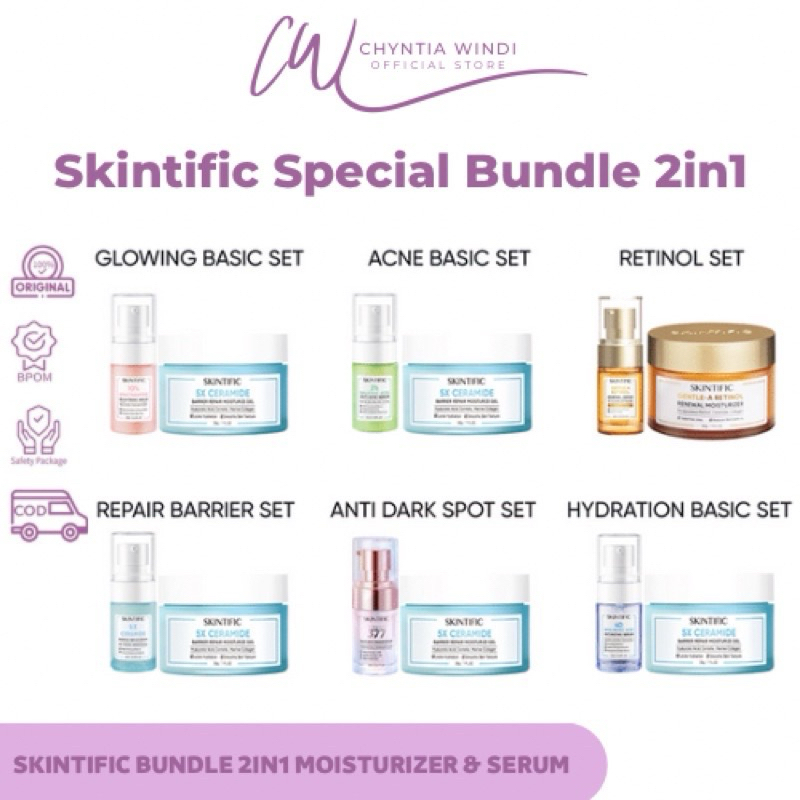 SKINTIFIC Special Bundle 2in1 2pcs set (Cream Moisturizer + Serum) paket skincare Moisture Gel + Glo