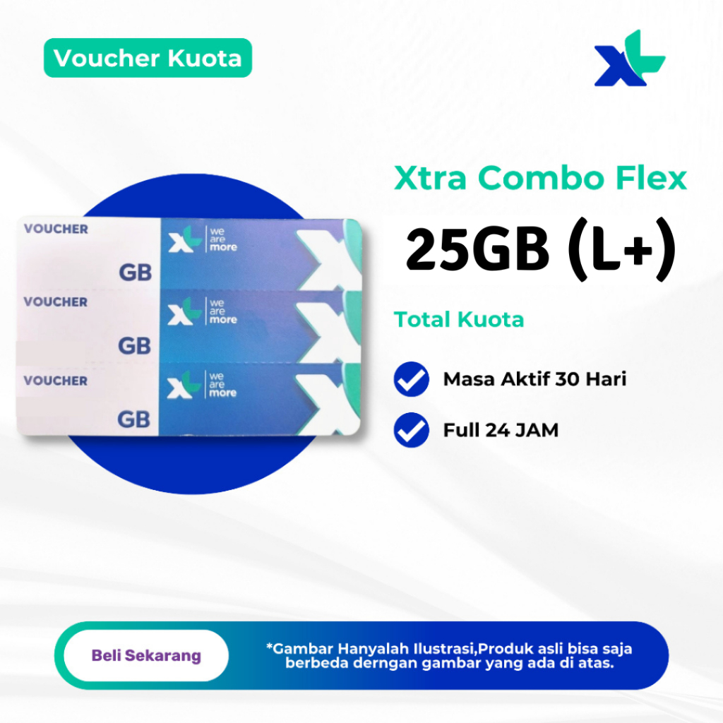 Voucher Kuota XL Axiata 25GB Masa Aktif 30 Hari - Voucher Kuota XL Xtra Combo Flex - Voucher XL Full
