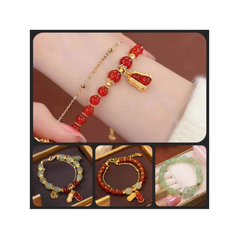 Gelang giok motip kacang/accesoris gelang giok kacang kekinian