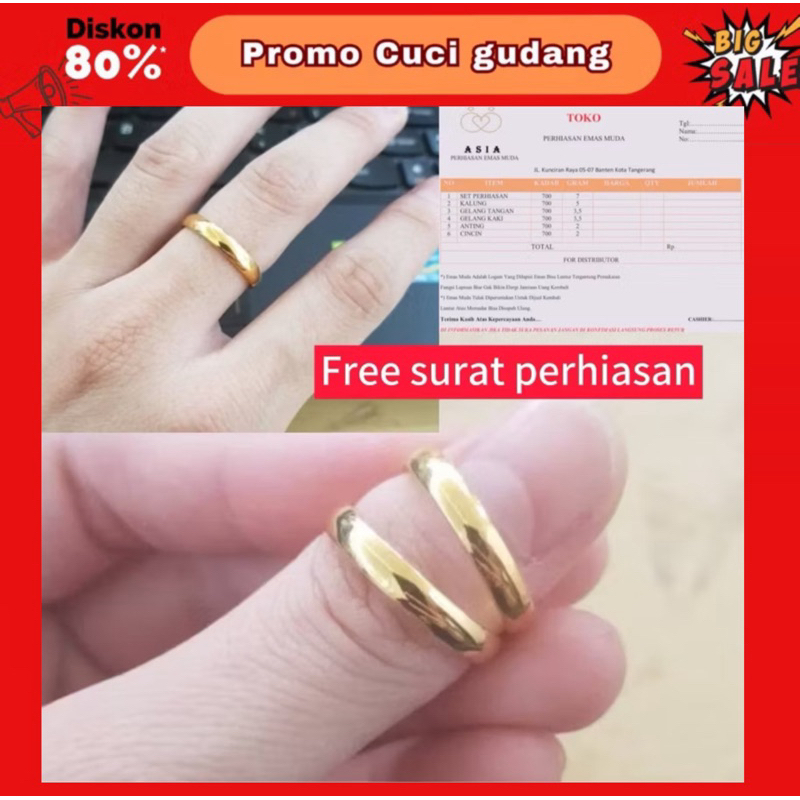 Cincin Emas Asli Satu Pasang 24karat Hailay 689 Polos -+ 1gram Ada Surat