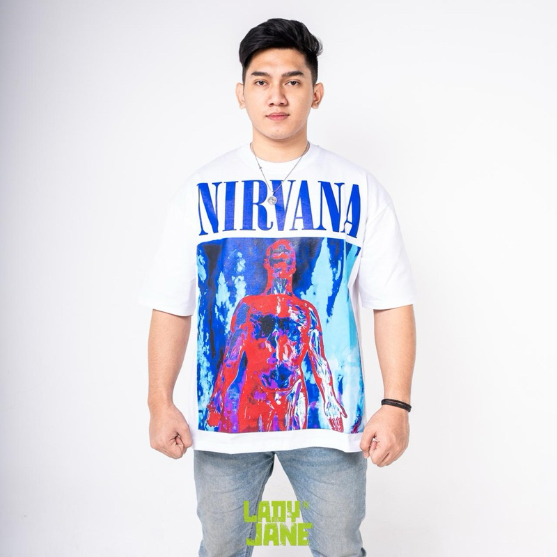 LADYJANE NIRVANA SLIVER TSHIRT OVERSIZE PUTIH KAOS BAND PREMIUM COTTON COMBAD 20'S TERLARIS