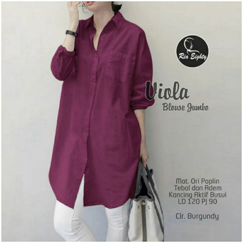 Viola Tunik Oversize Jumbo Polos Fuschia Putih Katun Poplin Ld 120 Fit XXXL By Ria