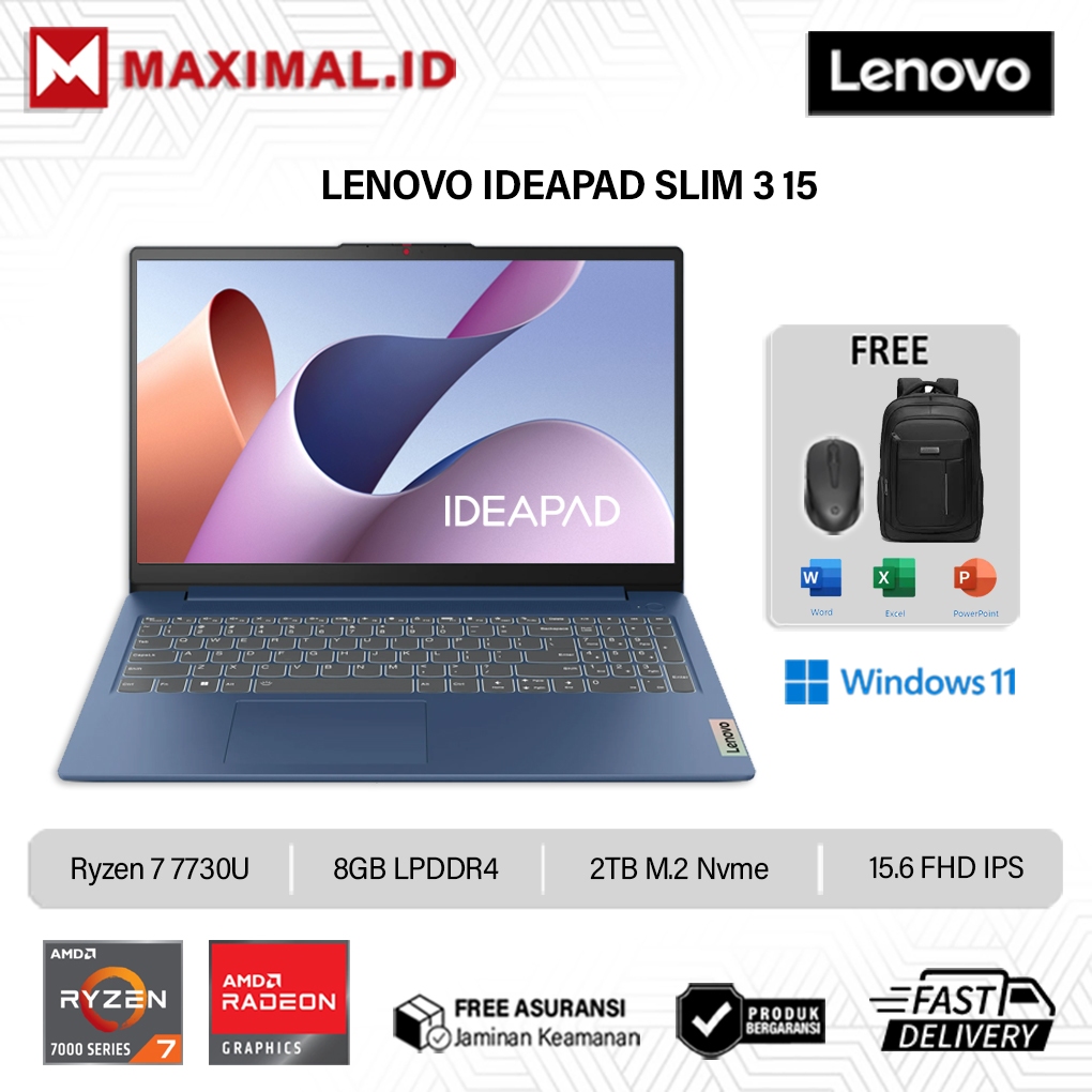 Laptop Lenovo Ideapad Slim 3 15 AMD Ryzen 7 7730U Ram 8GB 2TB SSD 15.6 FHD IPS Win11