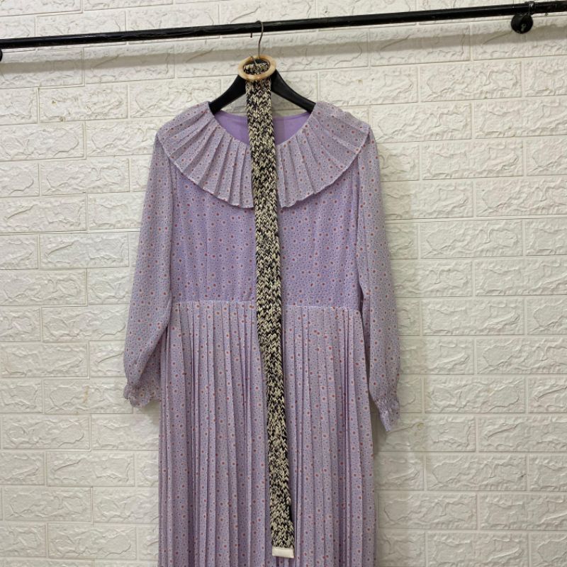 GAMIS FREE BELT CERUTY PLISKET MOTIF FLORAL KOREAN STYLE // LONG SLEEVE DRESS // MAXI DRESS