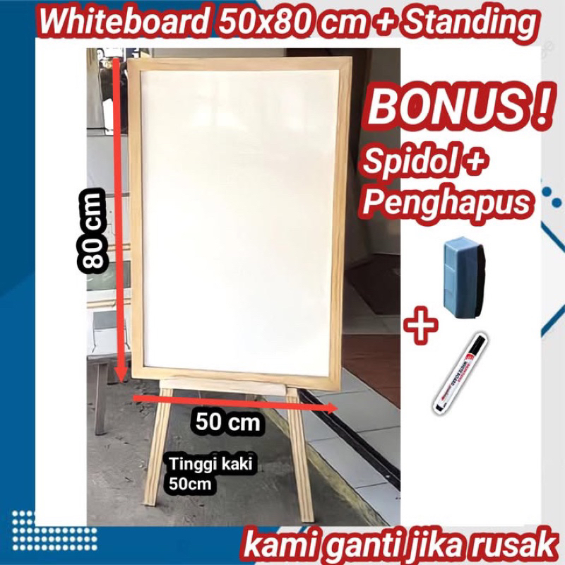 

PAPAN TULIS WHITEBOARD 50X80CM + STANDING (Bonus Spidol + Penghapus)