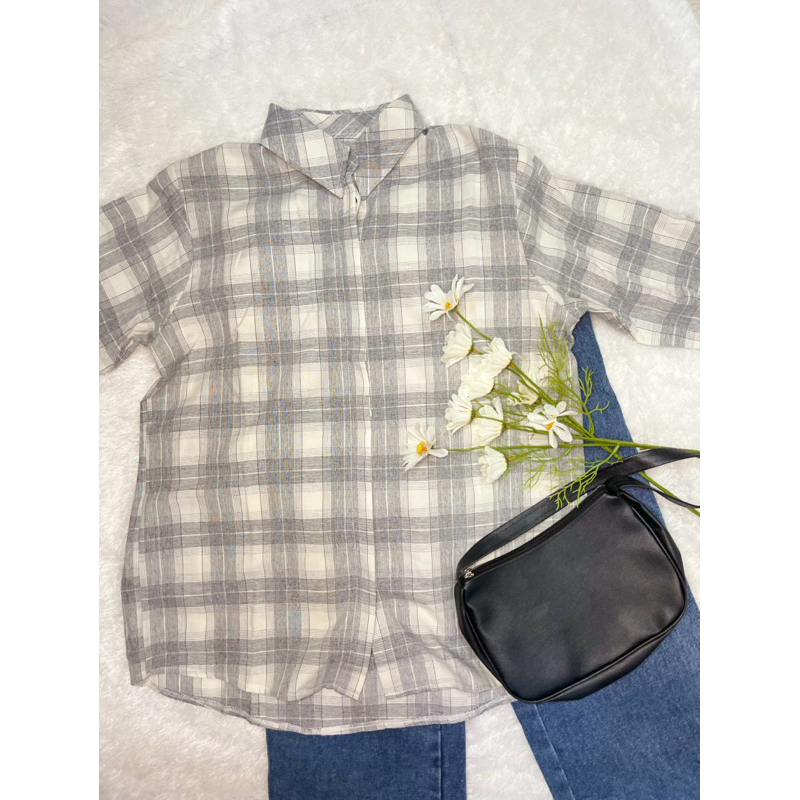 Kemeja Flanel Abu-abu - Kemeja Flanel Wanita