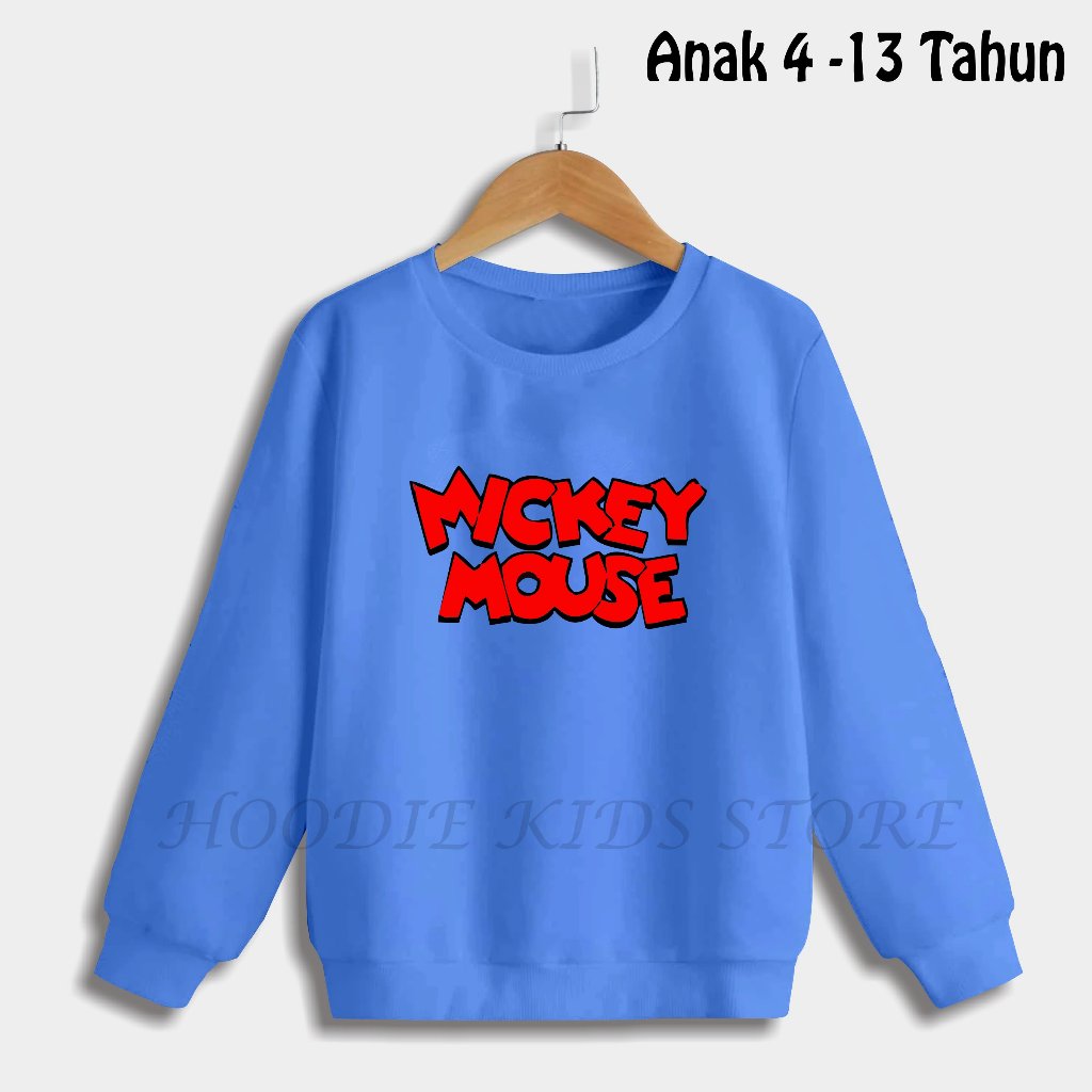 Sweater Polos Anak Laki-laki/Perempuan Usia 4 - 13 Tahun Sweater Crewneck MIKI MOUSE Anak Bahan Teba