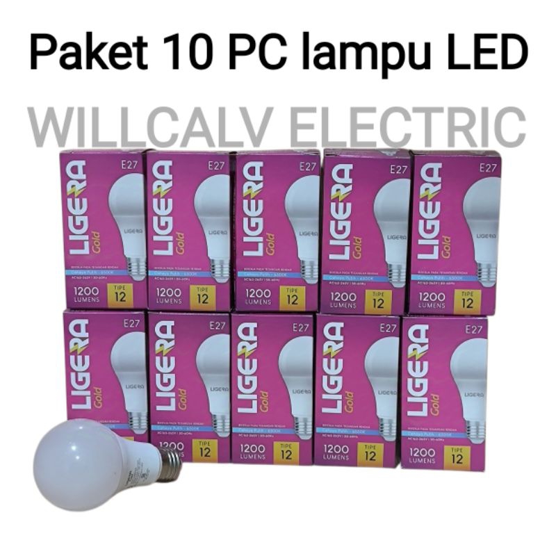 Paket 10 PC lampu LED LIGERA Gold 12W Bulb cahaya putih 6500K E27