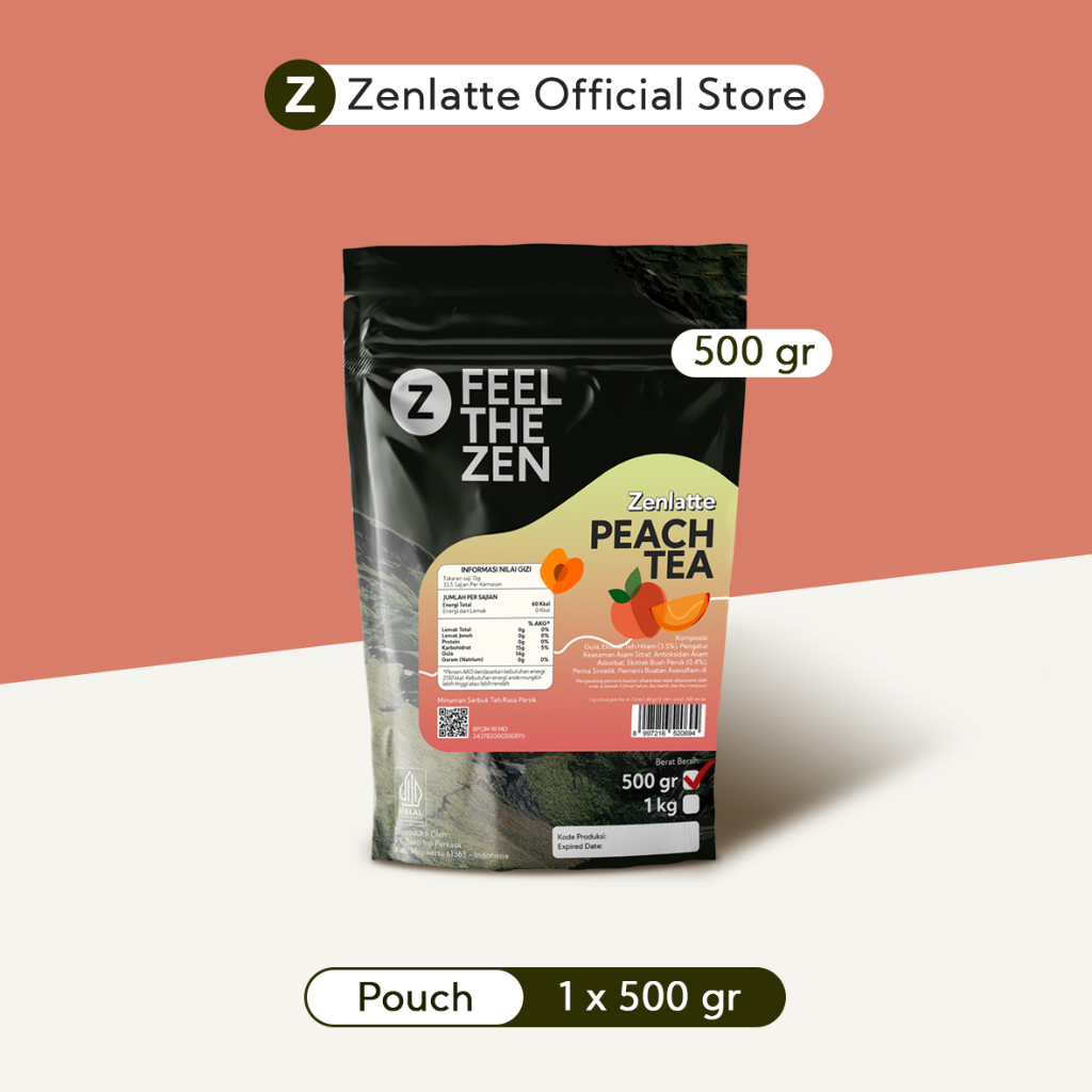 

Zenlatte Peach Tea - Bag 500gr & 1kg | Peach Tea Powder | Bubuk Peach Tea