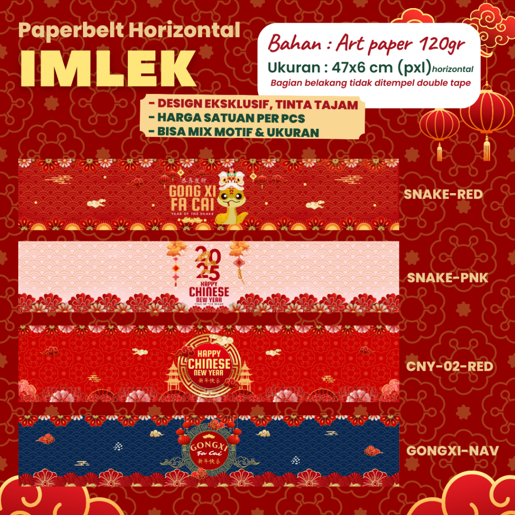 

Paper Belt Imlek 2025 Label Kemasan Kue Sincia Chinese New Year Tahun ULAR / Roller / Hiasan Sleeve / Sabuk Label Box Hampers SNAKE Toples Cookies Paperbelt Horizontal by Soogan