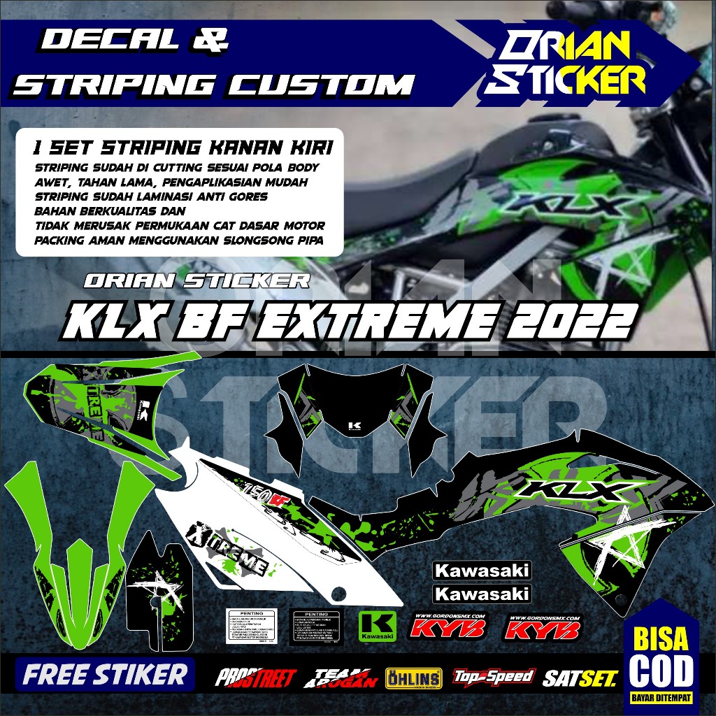 striping klx bf extreme 2022 hijau hitam stripping klx bf 2021 kuning lis kawasaki klx 150 bf merah