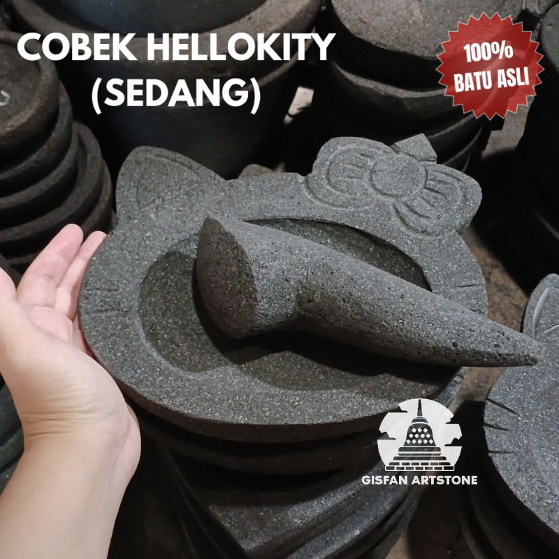 Limit stock cobek Hellokity batu asli ukuran kecil,sedang,besar (free 2 ulegkan pistol & inul) packi