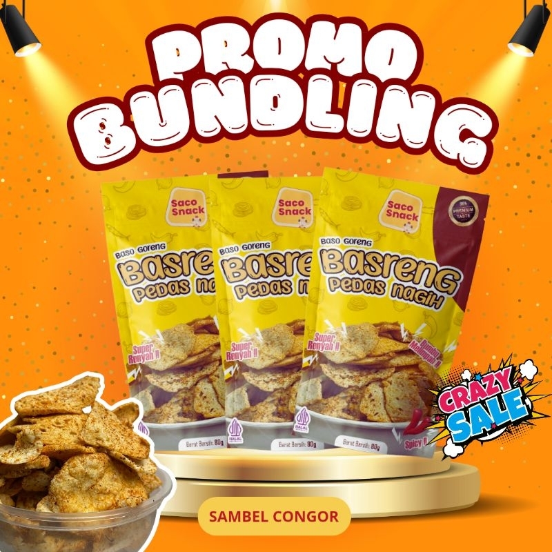 

PROMO BASRENG Pedas Nagih SACO Snack by Sambel Congor [cemilan basreng koin, basreng pedas daun jeruk]