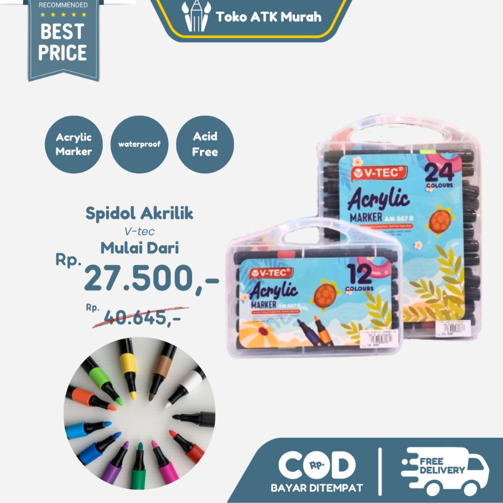 

V-TEC Acrylic Marker AM 367 R - Spidol Akrilik 12 Colour / 24 Colour