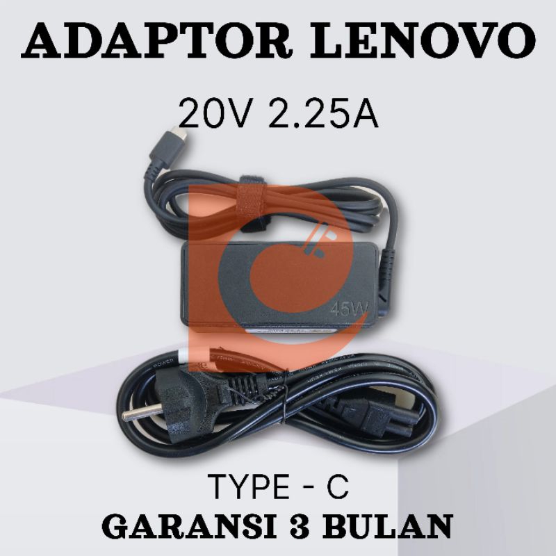 Adaptor Charger Lenovo ThinkPad L380 L390 L480 L490 L580 L590 Yoga 20V 2.25A Type-C 45W