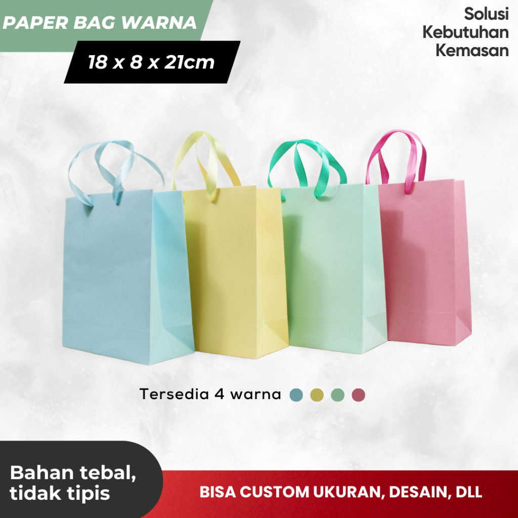 

Paper Bag Warna size M ukuran 18 x 8 x 21CM