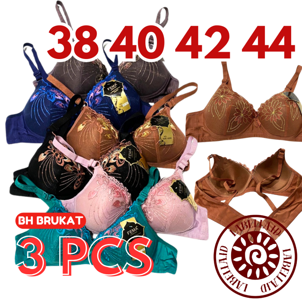 TERMURAH ISI 3 PCS FEMA BH Bra Bordir Brukat 371 Bordir Tanpa Kawat LABELLAID