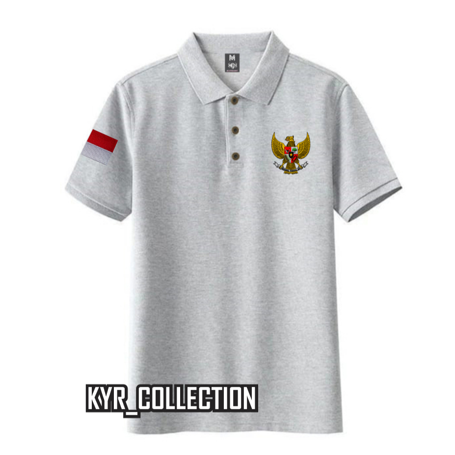POI LOGO BENDERA GARUDA BORDIR KAOS KERAH PRIA DAN WANITA LOGO PANCASILA MERAH PUTIH LENGAN PENDEK