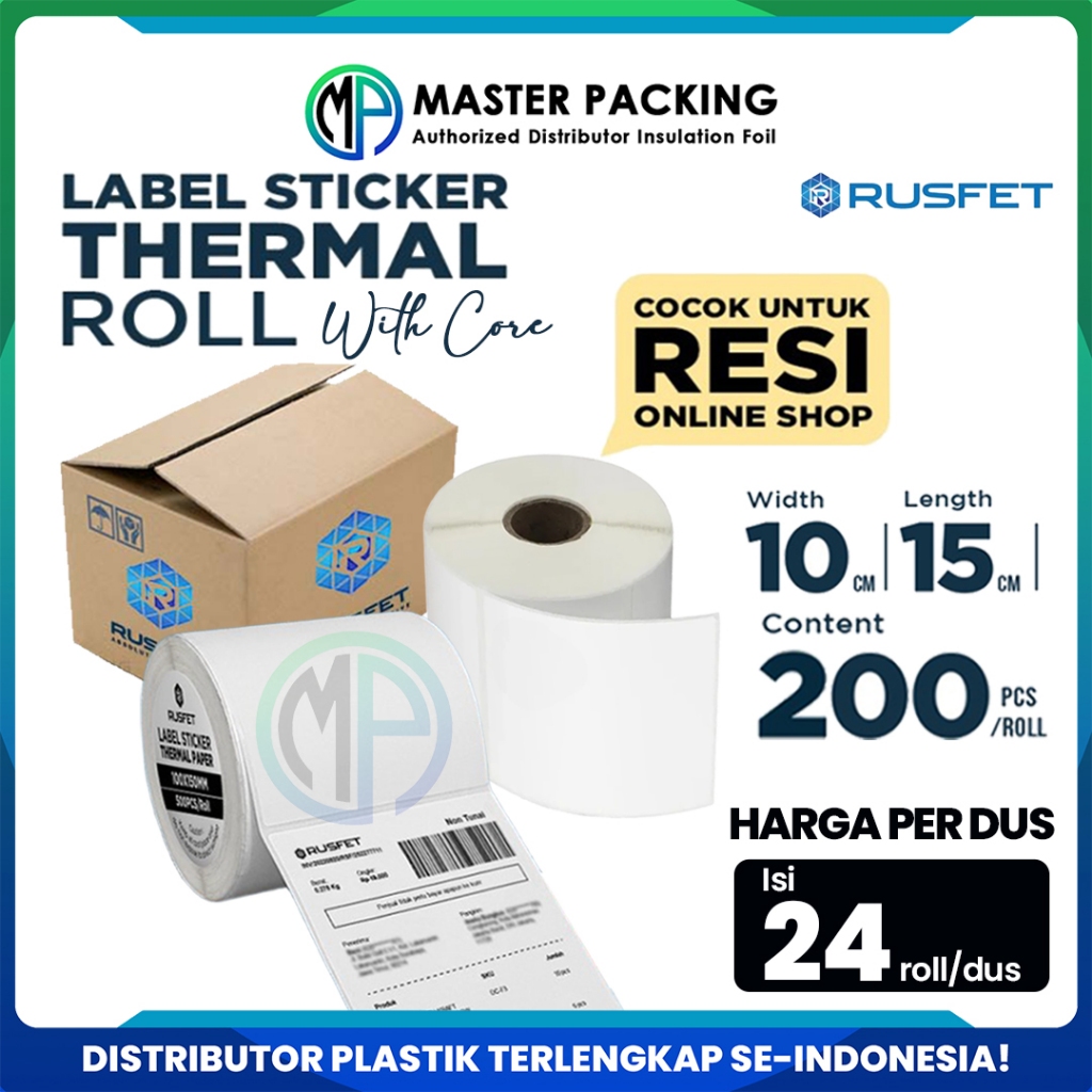 

Kertas Label Stiker Termal / Sticker Thermal Label 10cm x 15cm x 200pcs Printer Struk Rusfet - DUS
