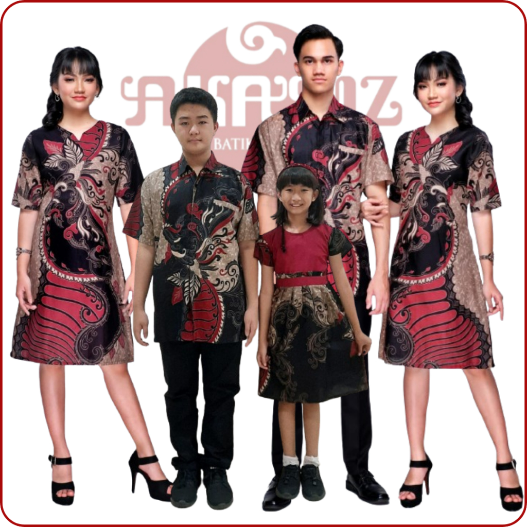 AE03 Akasizbatik - Dress Batik Couple Seragam Keluarga Lengan Pendek Rits Belakang Jumbo Bahan Katun
