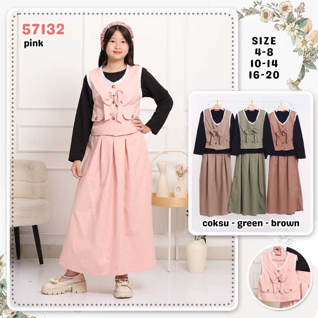 GROSIR 3set Set Rok CATHERINE KIDS (3in1) 10-14 (6-8th) / Setelan Anak Catherine Kids / Set Anak Mur