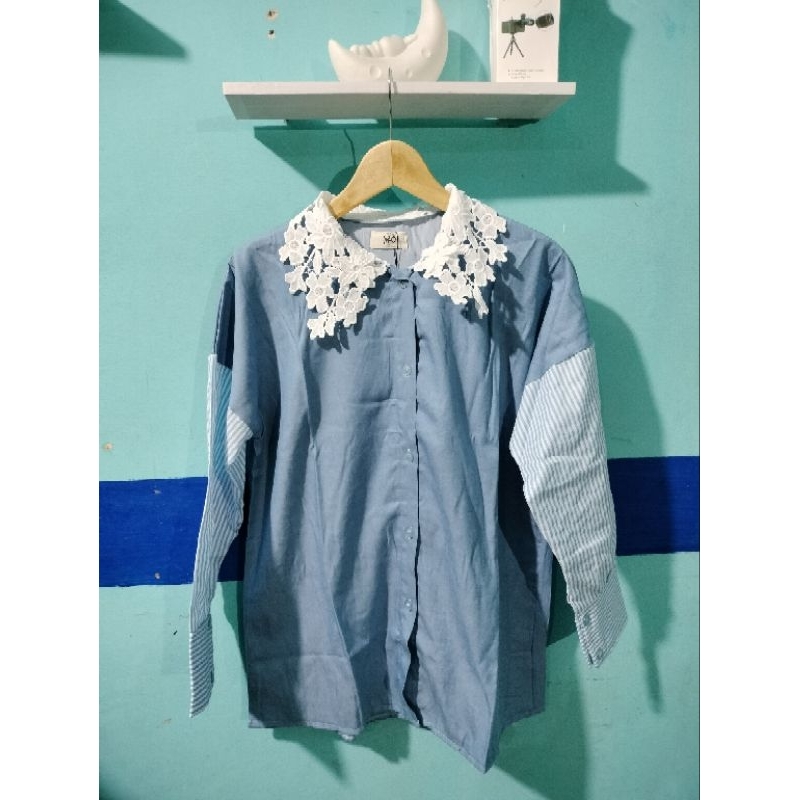 kemeja salur kerah bordir bunga