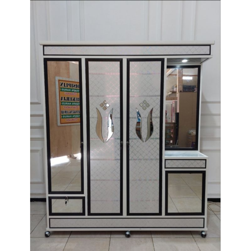 Lemari Pakaian 4 pintu + Lemari rias full kaca rangka alumunium