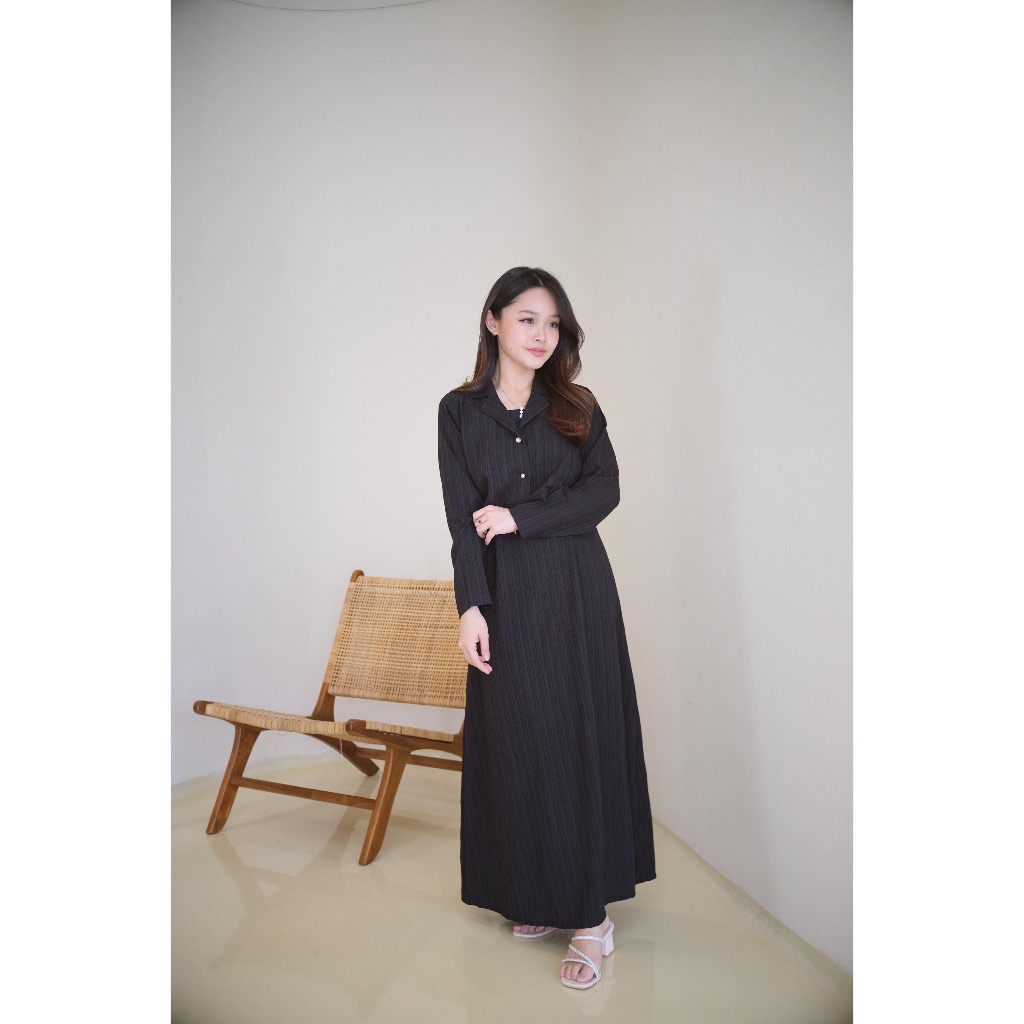 Nara Long Dress One Set Blazer / Casual Dress Wanita Pinggang Karet / Gamis Dress Blazer