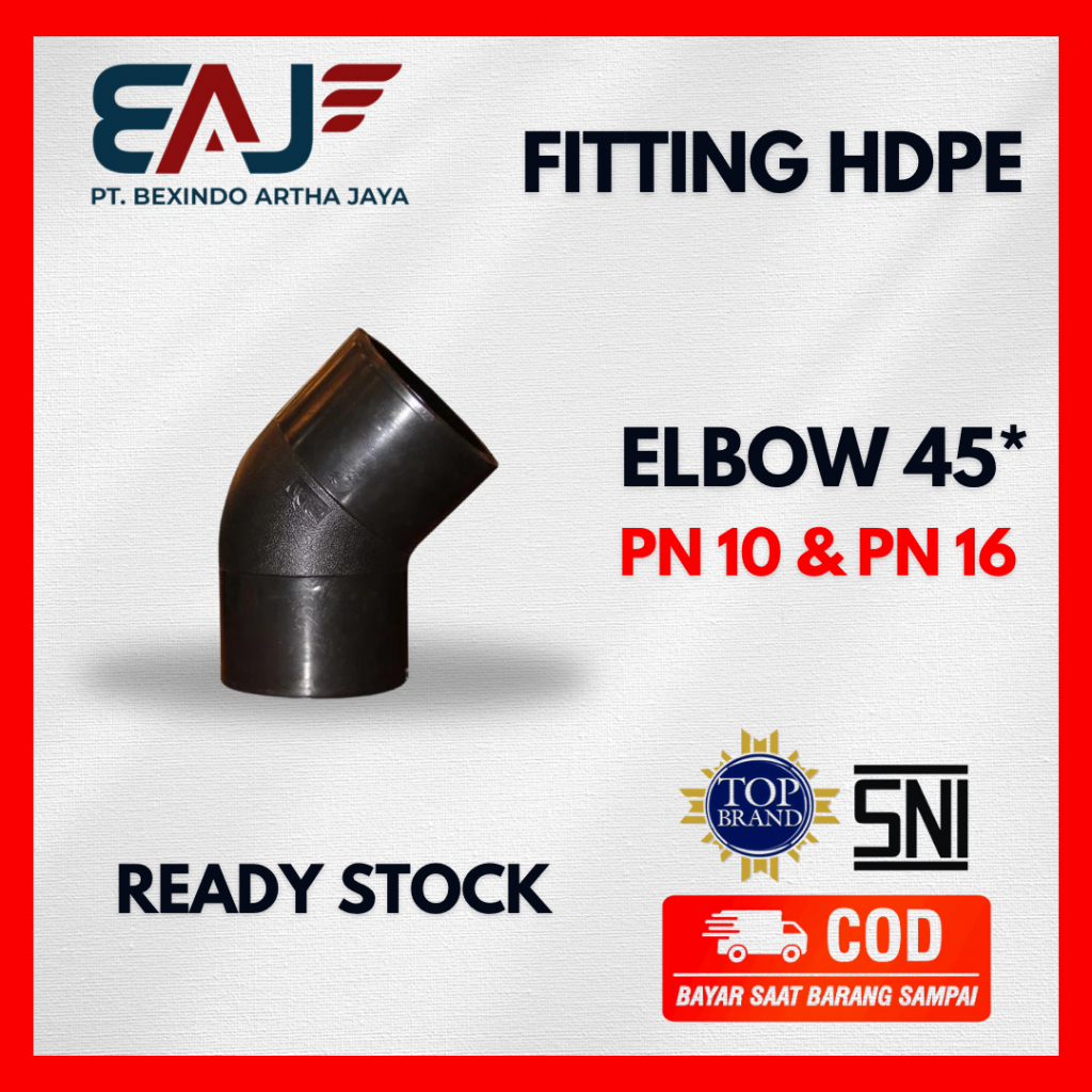 Elbow Pipa Hdpe 45* Ukuran 14 Inch 355 mm PN 10 | Elbow Fitting Pipa Hdpe | Distributor Resmi