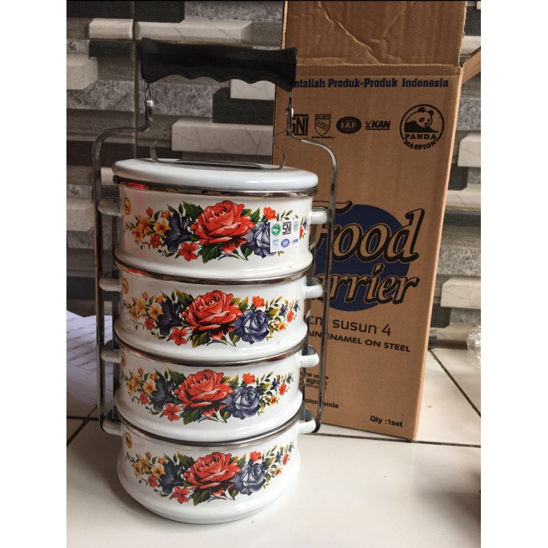 cuci gudang rantang panda 14/4 putih/biru/merah/rantang enamel 4 susun/rantang panda warna susun 4