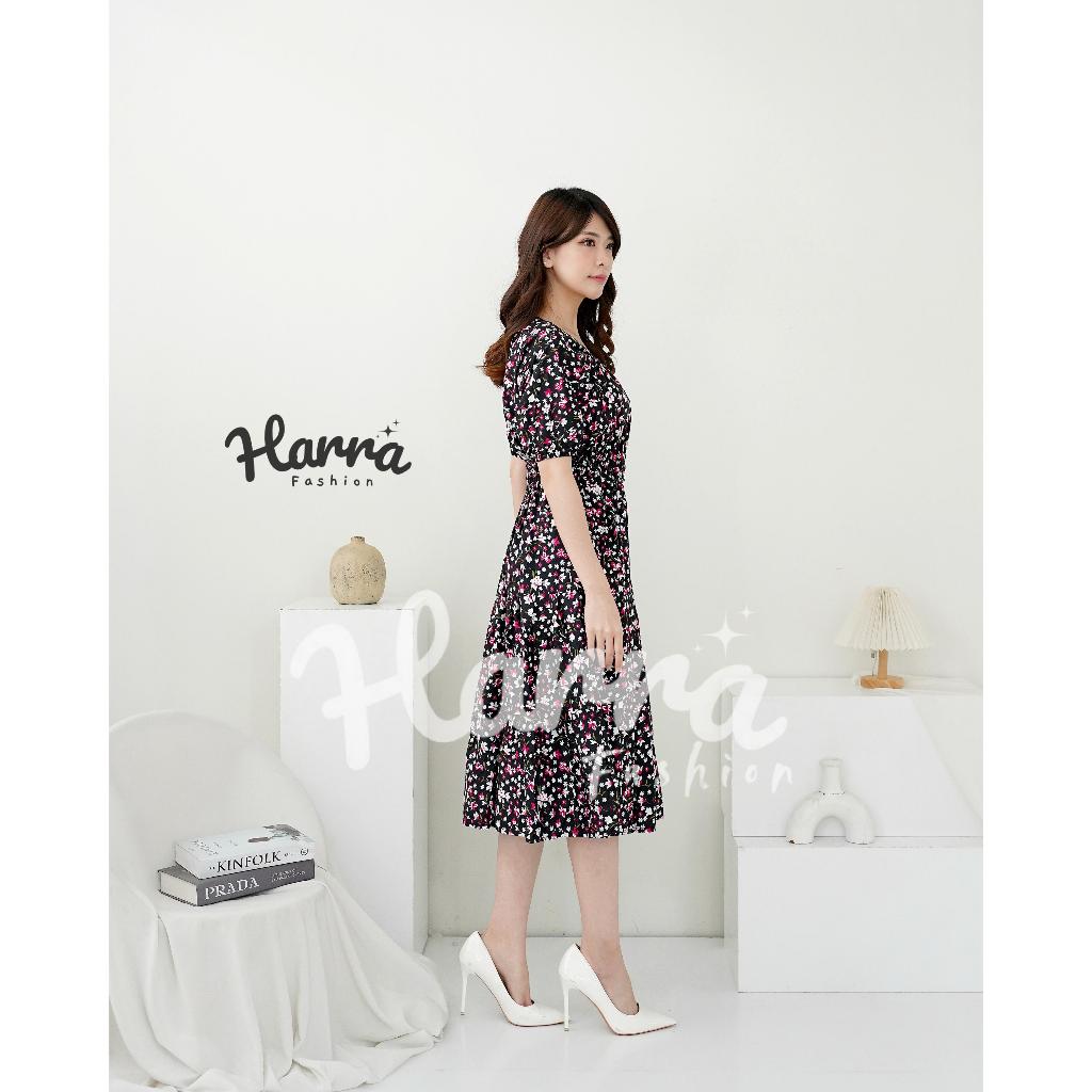 dress Korean vintage dress / Gaun wanita motif bunga rayon LD 110 kekinian import