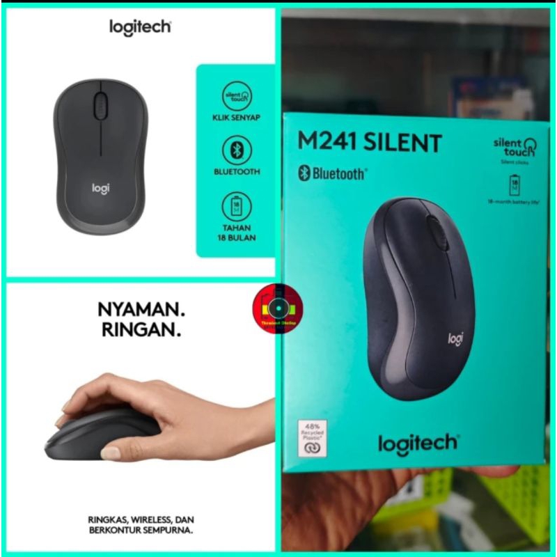 Logitech M241 Silent Bluetooth Mouse Wireless tanpa dongle usb receiver Ringkas Portabel